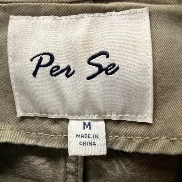 Per Se Women M Olive Green Cargo Utility Vest Pockets Drawstring 100% Cotton - Picture 3 of 9